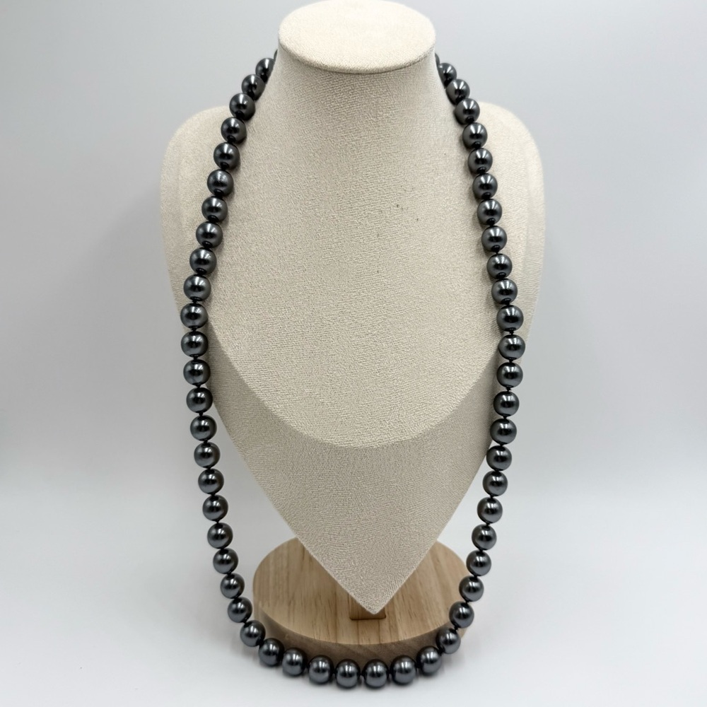 Vintage John River Signed Timeless Dark Gray Faux Pearls Large Beaded Necklace